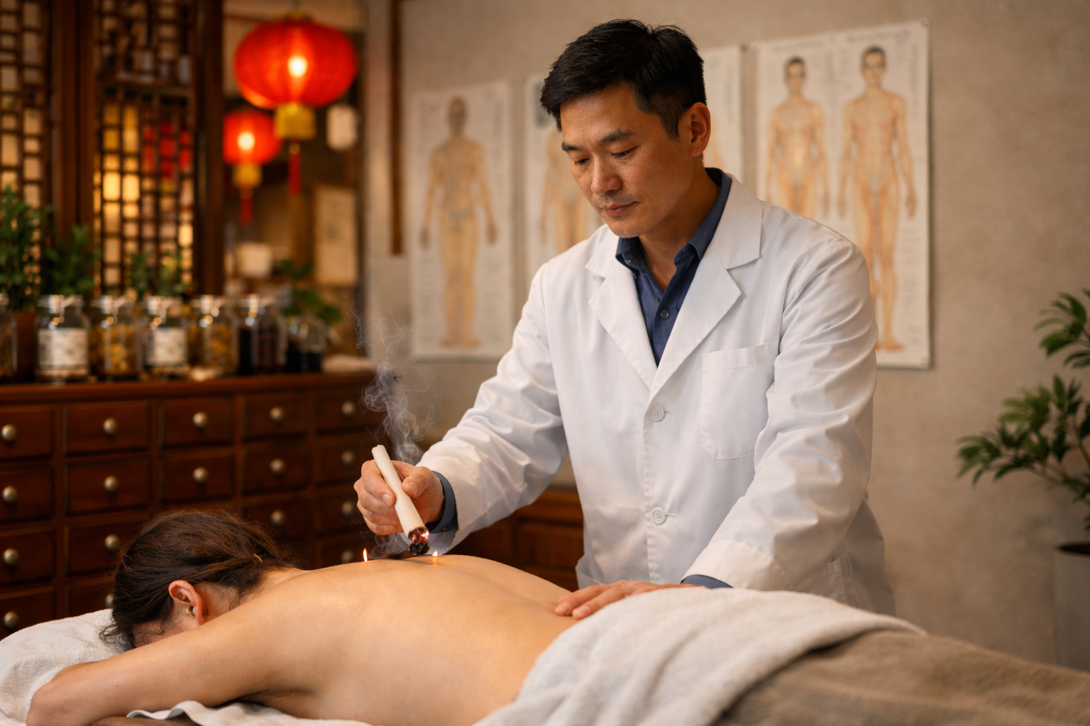 Moxibustion therapy in Chinatown